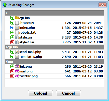 Confirmation of the operations on the FTP server