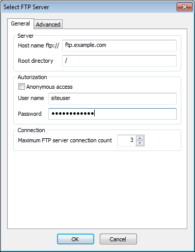 FTP server selection
